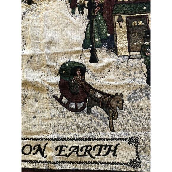 Peace On Earth Christmas Tapestry Throw Blanket NEW Victorian Village Cotton 74" - Picture 6 of 12